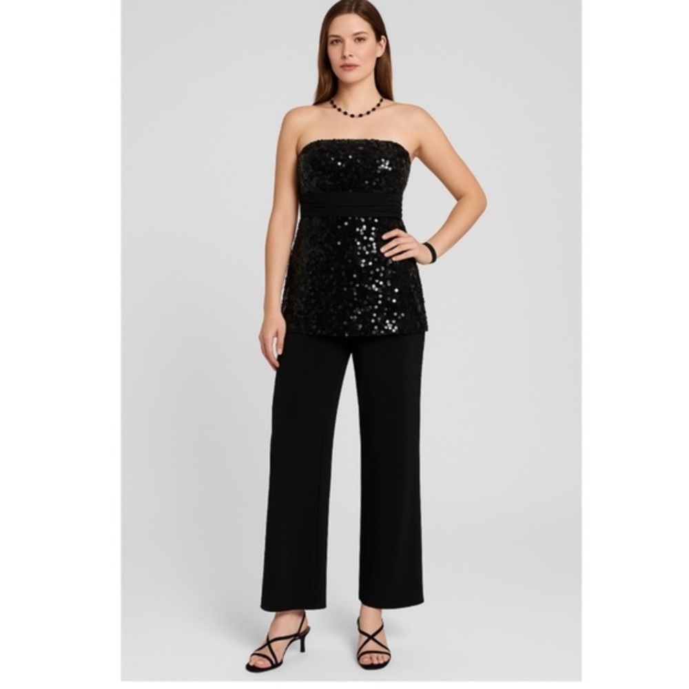 WHITE HOUSE BLACK MARKET new with tags black sequins strapless jumpsuit party 2